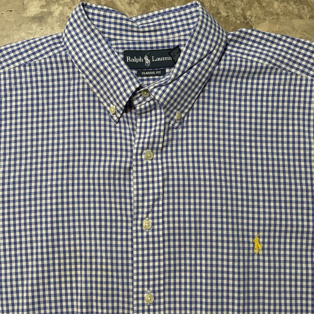 Polo Ralph Lauren Shirt Mens 2XB Big 2XB Blue Gingham Short Sleeve Button